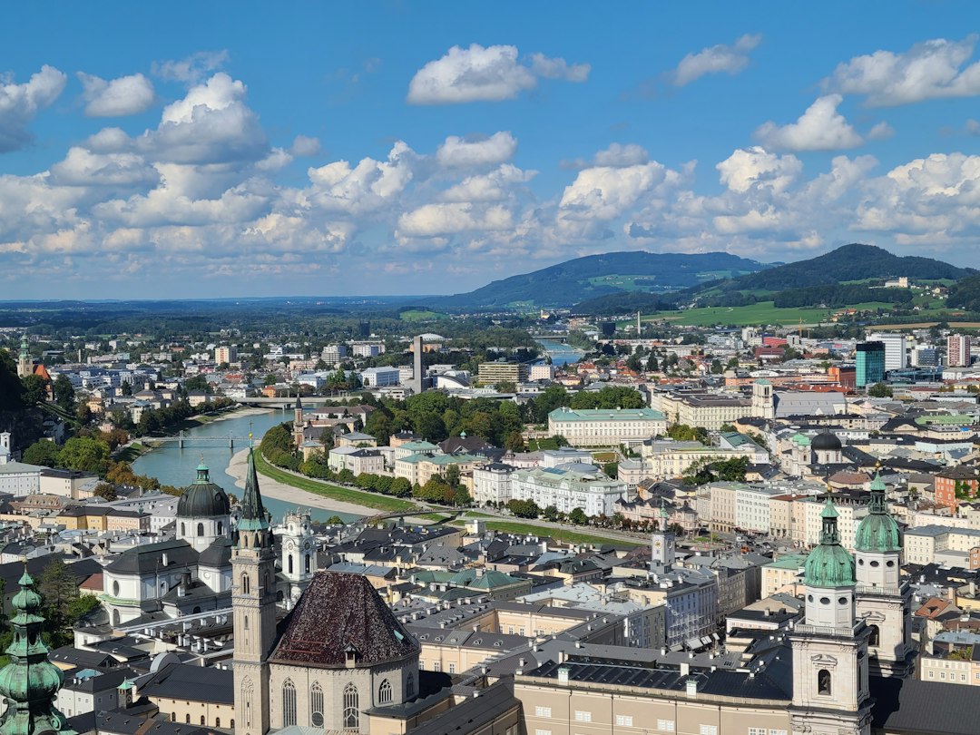 a view of a city with a river running through it