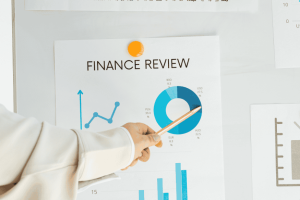 Finanzdiagramm mit Finance-Review und Kennzahlen zur Jahresübersicht